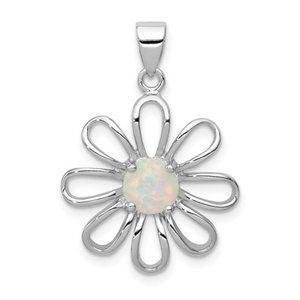 925 Sterling Silver Created Opal Daisy Necklace Charm Pendant Slide with chain